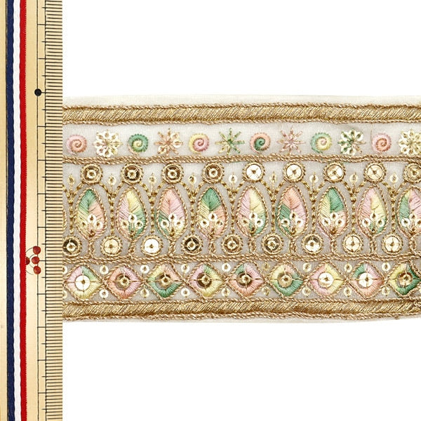 [Aus Menge 5] HandwerkBesätze 『2023 Indischer Stickereibesatz Beige x Pink 3127f]