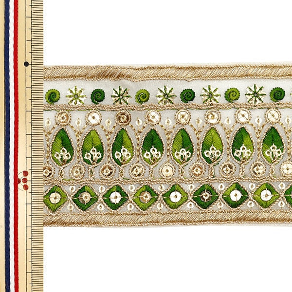 [Aus Menge 5] HandwerkBesätze 『2023 Indischer Stickereibesatz Beige X Green 3127m "