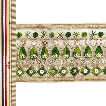 [Aus Menge 5] HandwerkBesätze 『2023 Indischer Stickereibesatz Beige X Green 3127m "
