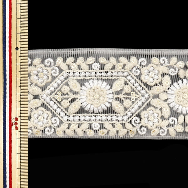 [Aus Menge 5] HandwerkBesätze 『2023 Indischer Stickereibesatz Weiß X White 3136b]