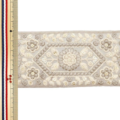 [Aus Menge 5] HandwerkBesätze 『2023 Indischer Stickereibesatz Grau x grau 3136f]