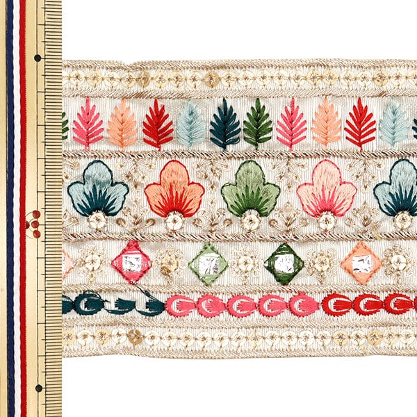 [Aus Menge 5] HandwerkBesätze 『2023 Indischer Stickereibesatz Beige X Green 3146d]