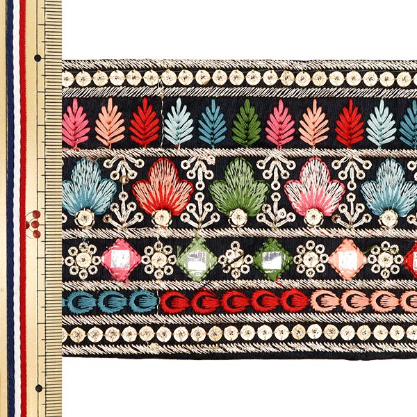 [Aus Menge 5] HandwerkBesätze 『2023 Indischer Stickereibesatz Schwarz x Grün 3146f]