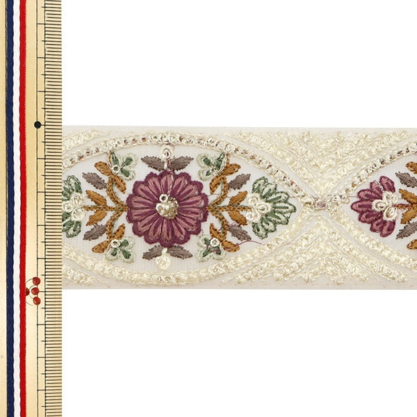 [Aus Menge 5] HandwerkBesätze 『2023 Indischer Stickereibesatz Beige x lila 3210f]