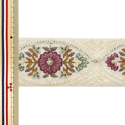 [Aus Menge 5] HandwerkBesätze 『2023 Indischer Stickereibesatz Beige x lila 3210f]