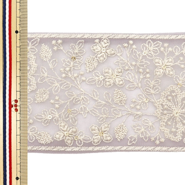 [Aus Menge 5] HandwerkBesätze 『2023 Indischer Stickereibesatz Grau x weiß 3377i "