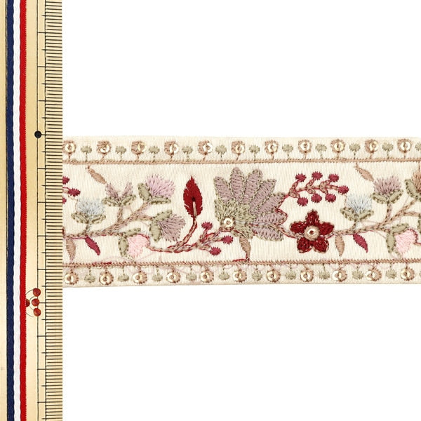 [Aus Menge 5] HandwerkBesätze 『2023 Indischer Stickereibesatz Beige x lila 3449c]