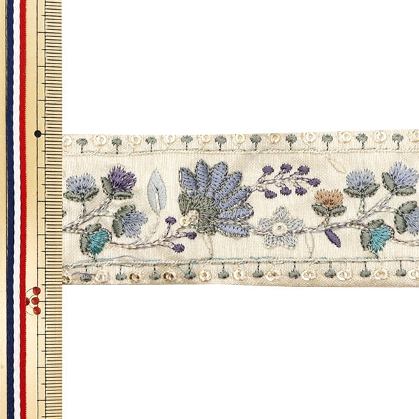 [Aus Menge 5] HandwerkBesätze 『2023 Indischer Stickereibesatz Beige X Blue 3449d]