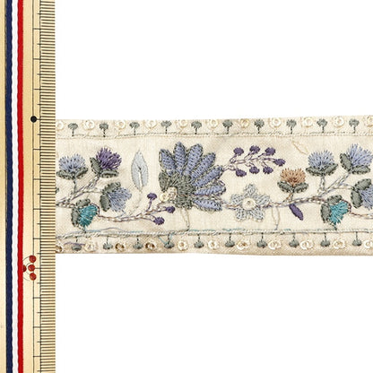 [Aus Menge 5] HandwerkBesätze 『2023 Indischer Stickereibesatz Beige X Blue 3449d]