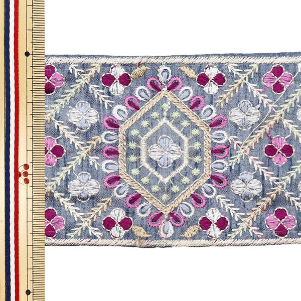 [Aus Menge 5] HandwerkBesätze 『2023 Indischer Stickereibesatz Grau x lila 3470c]