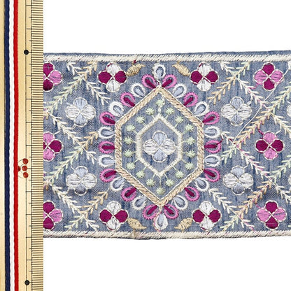 [Aus Menge 5] HandwerkBesätze 『2023 Indischer Stickereibesatz Grau x lila 3470c]