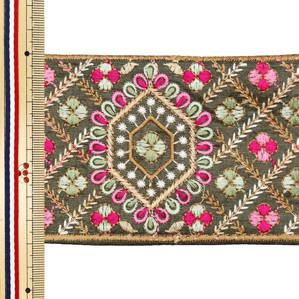 [Aus Menge 5] HandwerkBesätze 『2023 Indischer Stickereibesatz Grün x Pink 3470i "