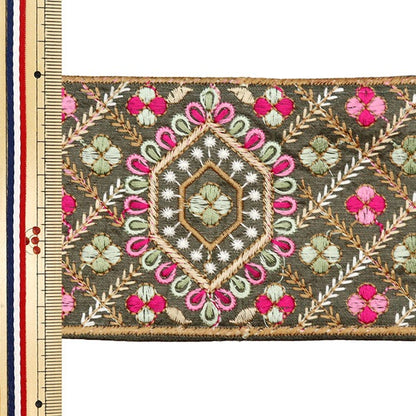 [Aus Menge 5] HandwerkBesätze 『2023 Indischer Stickereibesatz Grün x Pink 3470i "