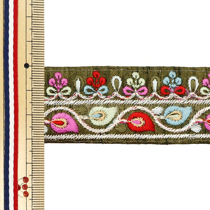 [Aus Menge 5] HandwerkBesätze 『2023 Indischer Stickereibesatz Grüne x rot 3500d]