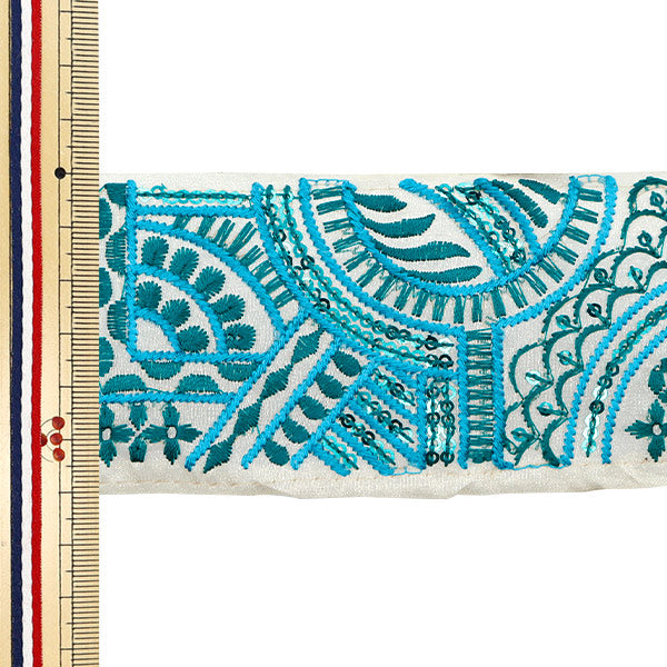 [Aus Menge 5] HandwerkBesätze 『2023 Indischer Stickereibesatz Weißer x grün 3527a]