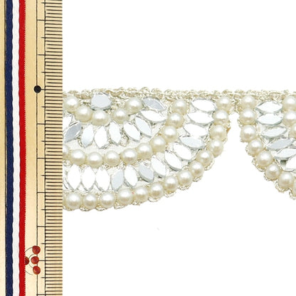 [Aus Menge 5] HandwerkBesätze 『2023 Indischer Stickereibesatz Beige x White 3371#2]