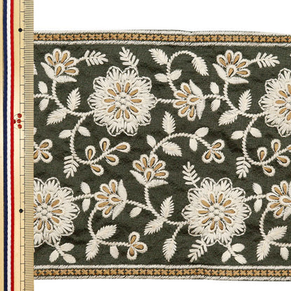 [Aus Menge 5] HandwerkBesätze 『2023 Indischer Stickereibesatz Grau x weiß 982f]