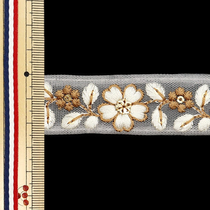 [Aus Menge 5] HandwerkBesätze 『2023 Indischer Stickereibesatz Weiß x Weiß 46194#7]