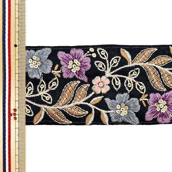 [Aus Menge 5] HandwerkBesätze 『2023 Indischer Stickereibesatz Schwarz x lila 2123c]
