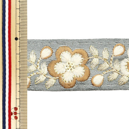 [Aus Menge 5] HandwerkBesätze 『2023 Indischer Stickereibesatz Grau x weiß 2223j]