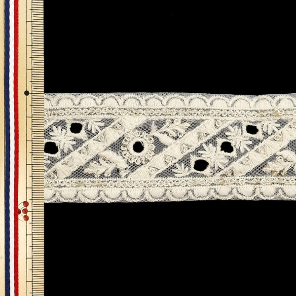 [Aus Menge 5] HandwerkBesätze 『2023 Indischer Stickereibesatz Weiß x weiß 3271a]
