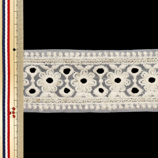 [Aus Menge 5] HandwerkBesätze 『2023 Indischer Stickereibesatz Weiß x weiß 3274a "