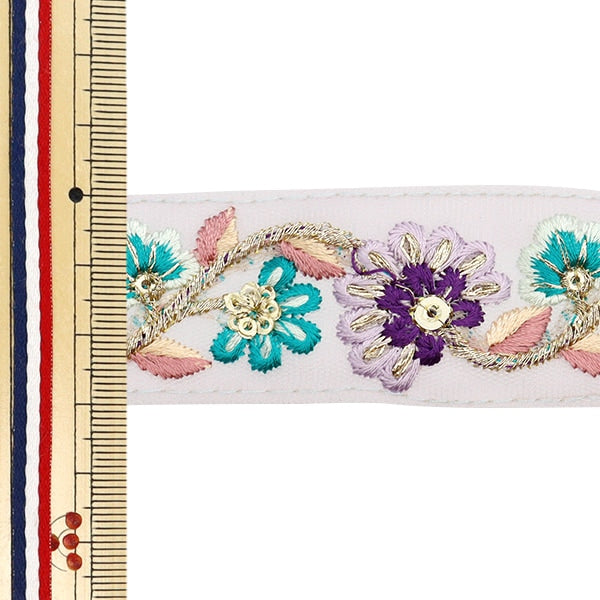 [Aus Menge 5] HandwerkBesätze 『2023 Indischer Stickereibesatz Grau x lila 3344b]