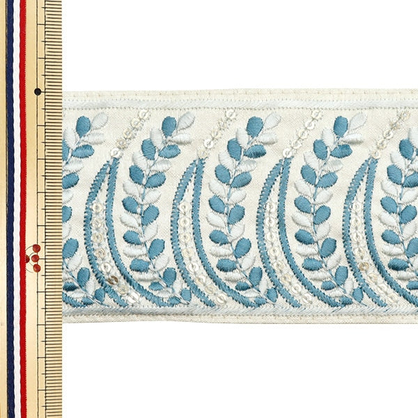 [Aus Menge 5] HandwerkBesätze 『2023 Indischer Stickereibesatz Creme x Blue 3384a "