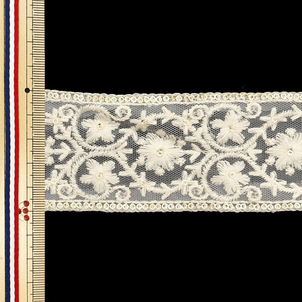 [Aus Menge 5] HandwerkBesätze 『2023 Indischer Stickereibesatz Weiß x Weiß 3433a "