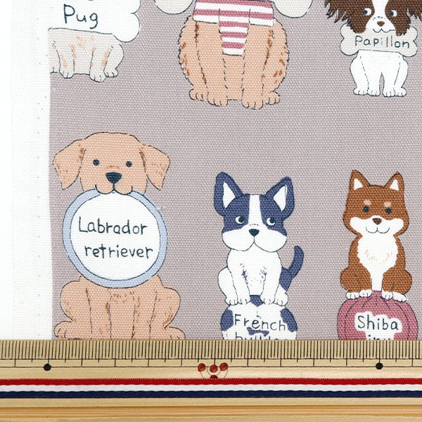 [Aus Menge 5] Stoff 『Oxford Buntes Leinwand Hunde Panel Beige Cocan-Dog-Be] KOKKA