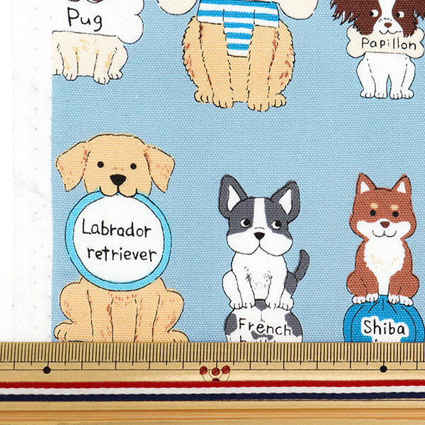 [Aus Menge 5] Stoff 『Oxford Buntes Leinwand Hund Panel Blue Cocan-Dog-BL] KOKKA