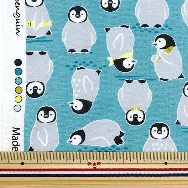 [From quantity 5] Fabric 『Sheeting Colorful canvas penguin blue cocan-Pen-BL] KOKKA