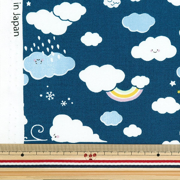 [From quantity 5] Fabric 『Sheeting Colorful Canvas Rainbow Cloud Navy Cocan-Rai-NB] KOKKA