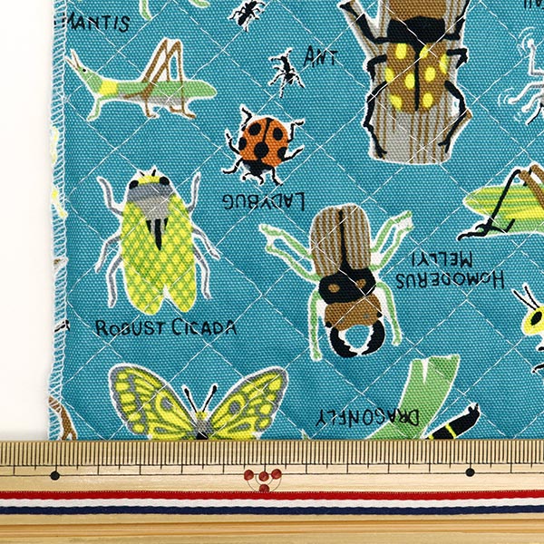 生地 『オックスキルト カラフルキャンバス 昆虫図鑑柄 カットクロス