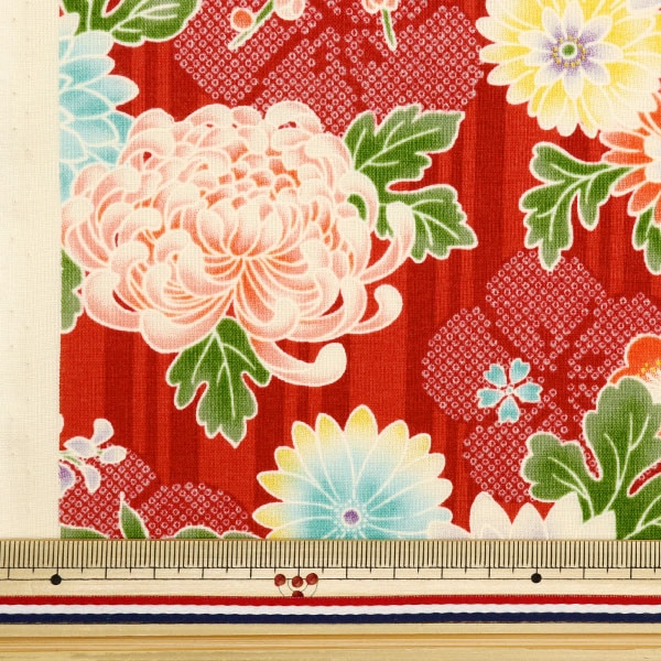 [De la quantité 5] Tissu "Père de fleurs rayées effrayée rouge 850425-1-3"