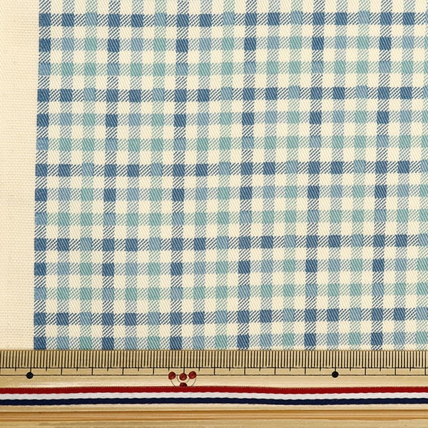 [From quantity 5] Fabric "Twill Basic Gingham Ivory x Blue 88320-4-7"