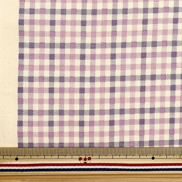 [Dalla quantità 5] tessuto "Twill Basic Gingham Ivory X Lavender 88320-4-8"