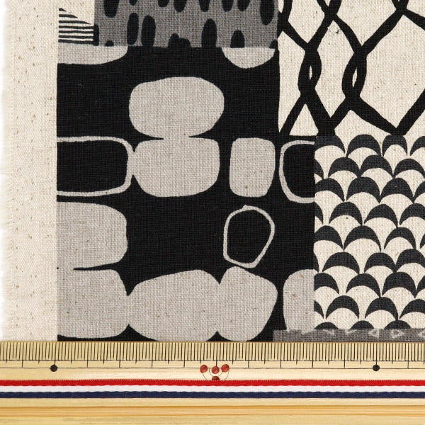 [Aus Quantität 5] Fabric "Nova Cotton Leinen Leinwand Ethnisches Patchworkmuster Black NCLC-Eth-Bk" Kokka Cocka