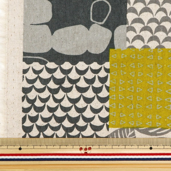 [From quantity 5] Fabric "NOVA Cotton hee canvas ethnic styleQuiltingPattern Yellow Gray NCLC-ETH-YEGY] KOKKA