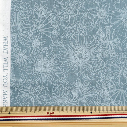 [De la cantidad 5] Fabric "60 préstamo de jardín de flores tela suave azul gris x blanco 60la-fg24-n"