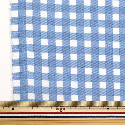 [From quantity 5] Fabric 『Fabric WrinkleSuper water-repellent twill check Milk blue CHE-TWTC-BL]