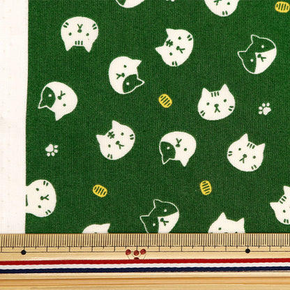 [From quantity 5] Fabric 『Scare Print Print Fukufuku cat face green SQFFFCATA-1B]