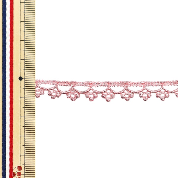 【数量5から】 レースリボンテープ 『シルバーラメケミカルレース 幅約9mm ミルキーピンク 875005S-31』