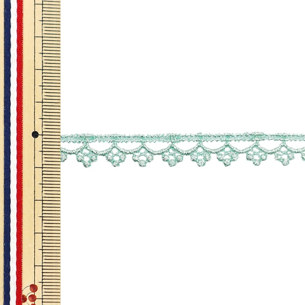 【数量5から】 レースリボンテープ 『シルバーラメケミカルレース 幅約9mm ミルキーグリーン 875005S-36』