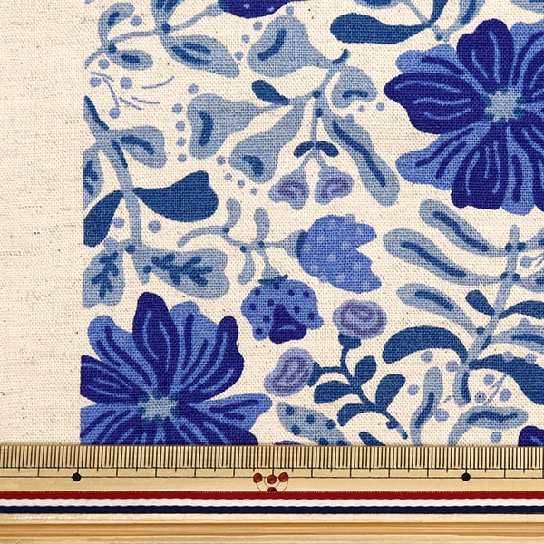 [From quantity 5] Fabric "Ukako Cotton Cotton Hinen Canvas Flower Storm Blue Up5920-C" COTTON KOBAYASHI