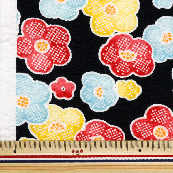 [From quantity 5] Fabric "Ripple button Flower Black 38130-1E"