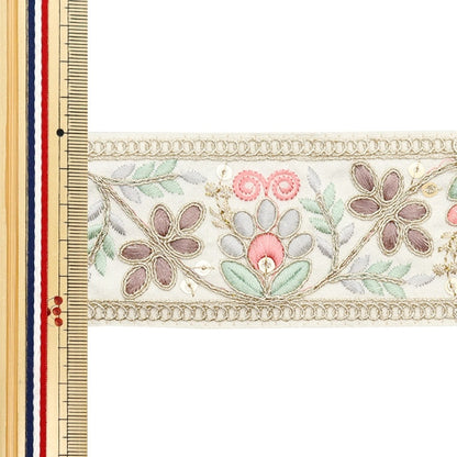 [Aus Menge 5] HandwerkBesätze 『2024 Indischer Stickereibesatz Weißer X Pink M-74F]