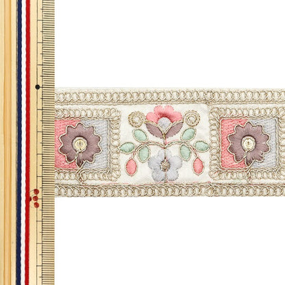 [Aus Menge 5] HandwerkBesätze 『2024 Indischer Stickereibesatz Weißer X Pink M-77f]