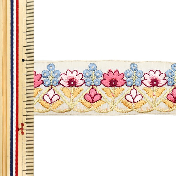 [Dalla quantità 5] artigianatoTrim "2024 Rifiniture per ricamo indiano Beige x rosa M-101#1"