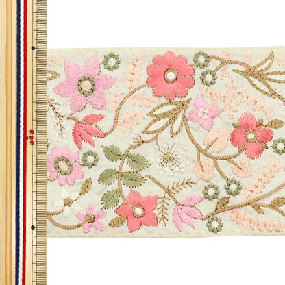 [Aus Menge 5] HandwerkBesätze 『2024 Indischer Stickereibesatz Beige x Pink M-111b]